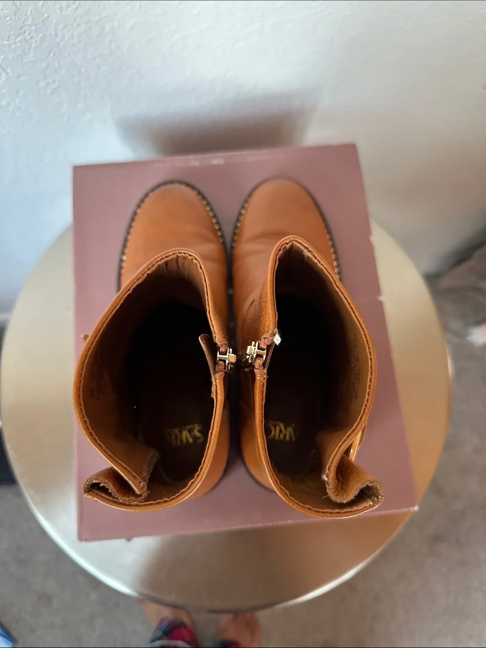 Franco Sarto Cognac Leather Ankle Boots with Buckle